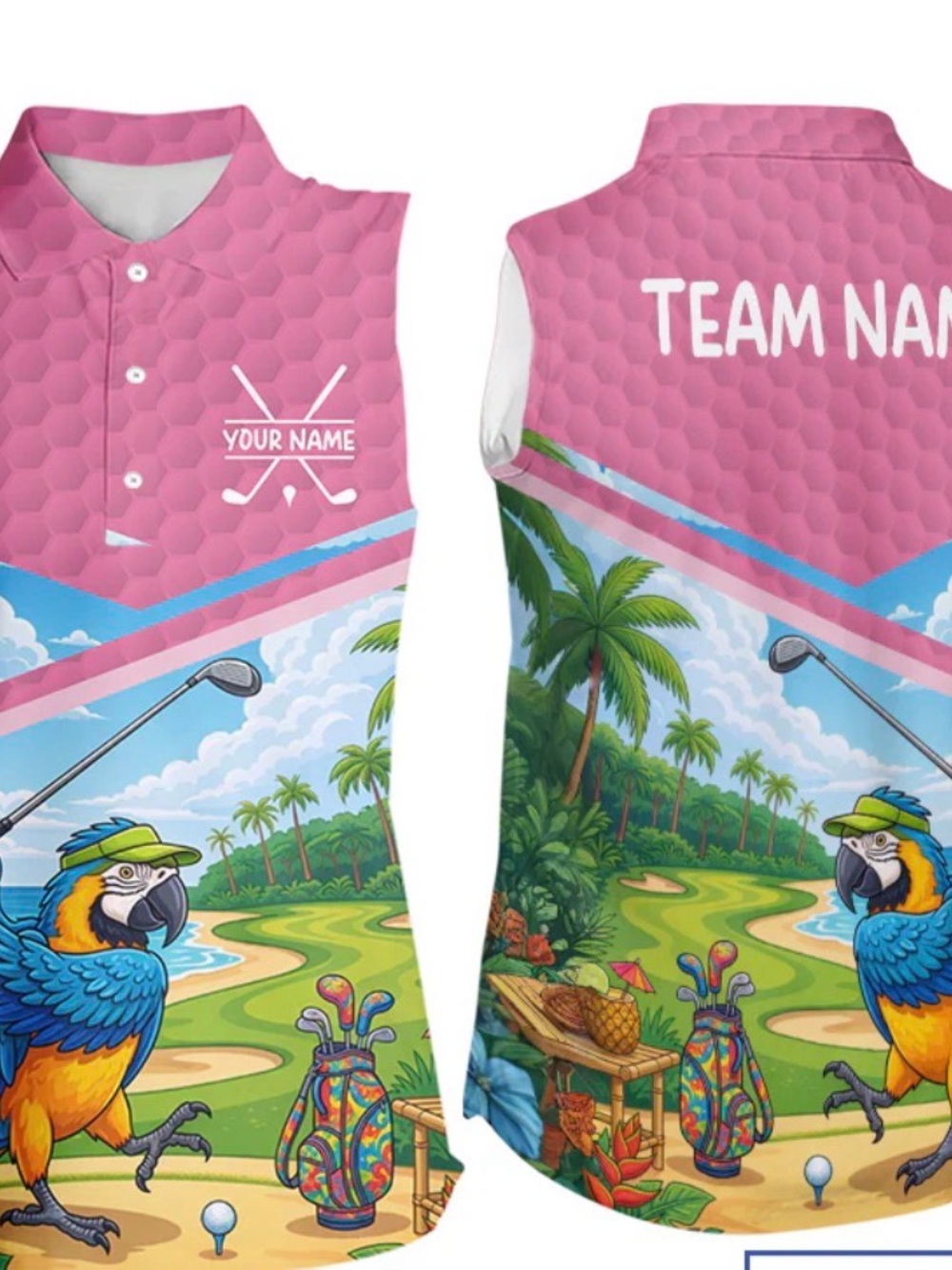 Pink Tropical Golf Sleeveless Polo -
